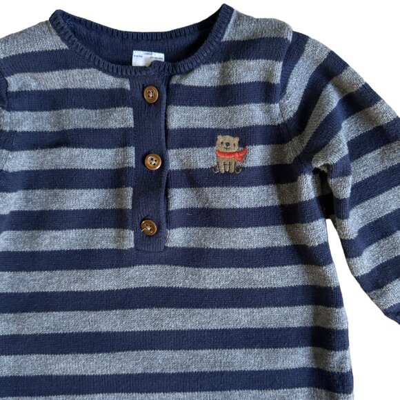 Carter's 12M Striped Baby Sweater Knit Jumpsuit Romper Long Sleeve Cute Warm Bea - Picture 2 of 3